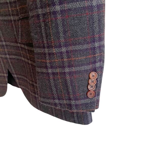 PAL ZILERI Wool Cashmere Checked Plaid Blazer Purple 40R - Picture 6 of 12